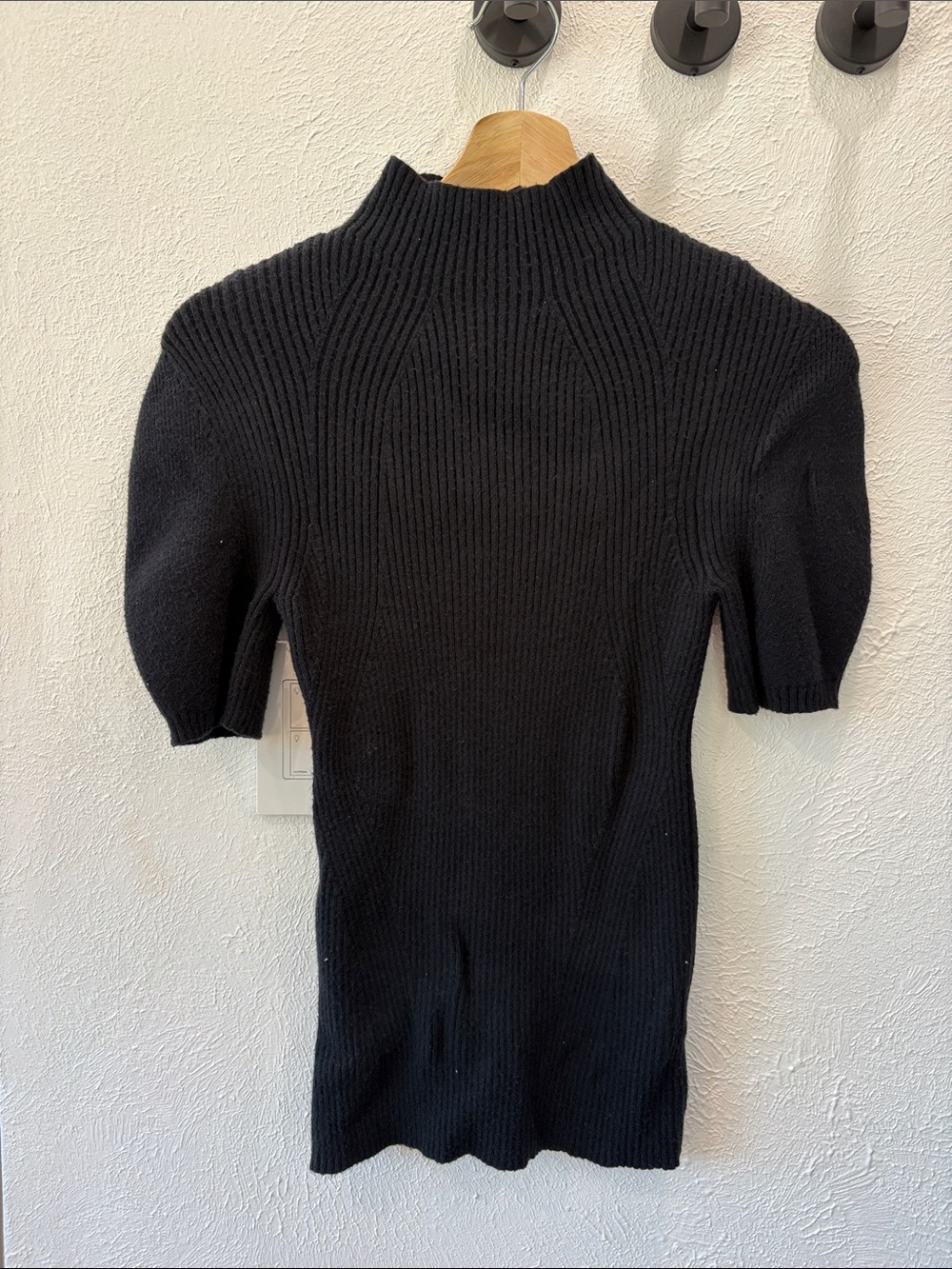 Black Ribbed Short-Sleeve Mock Neck Sweater-Maeve Small